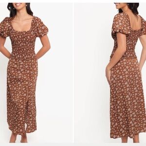 NWT Petal & Pup Zola Smocked Shirt/Maxi Skirt Set Chocolate Brown & White Floral